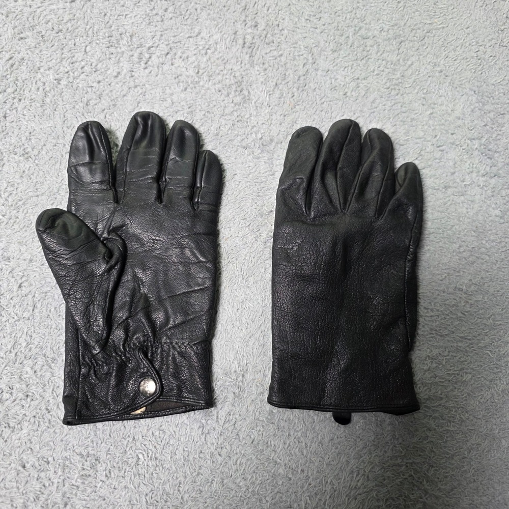 Calvin Klein Mens XL Leather Gloves Black Pebbled Snap Button Elastic Wrist VTG